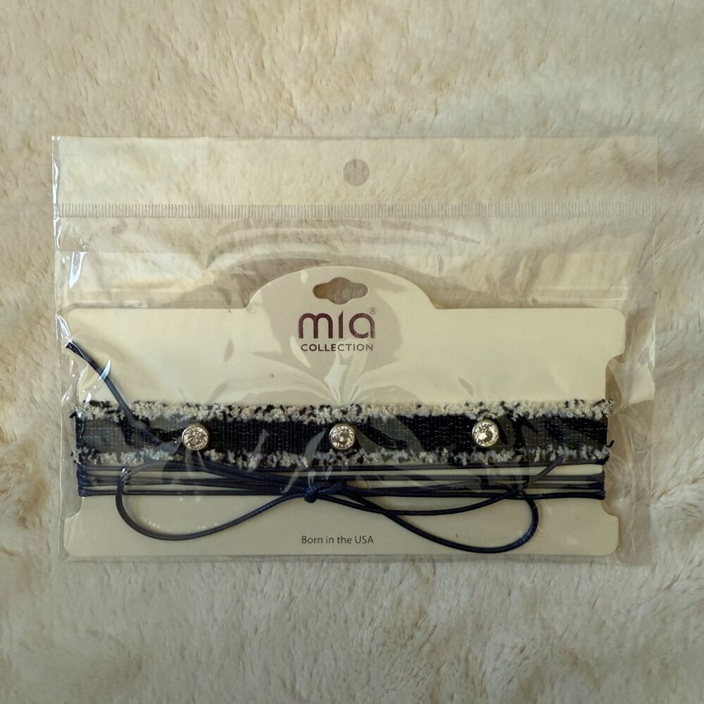 Mia Collection Denim with Rhinestones and Bow Choker 2 Pc Set